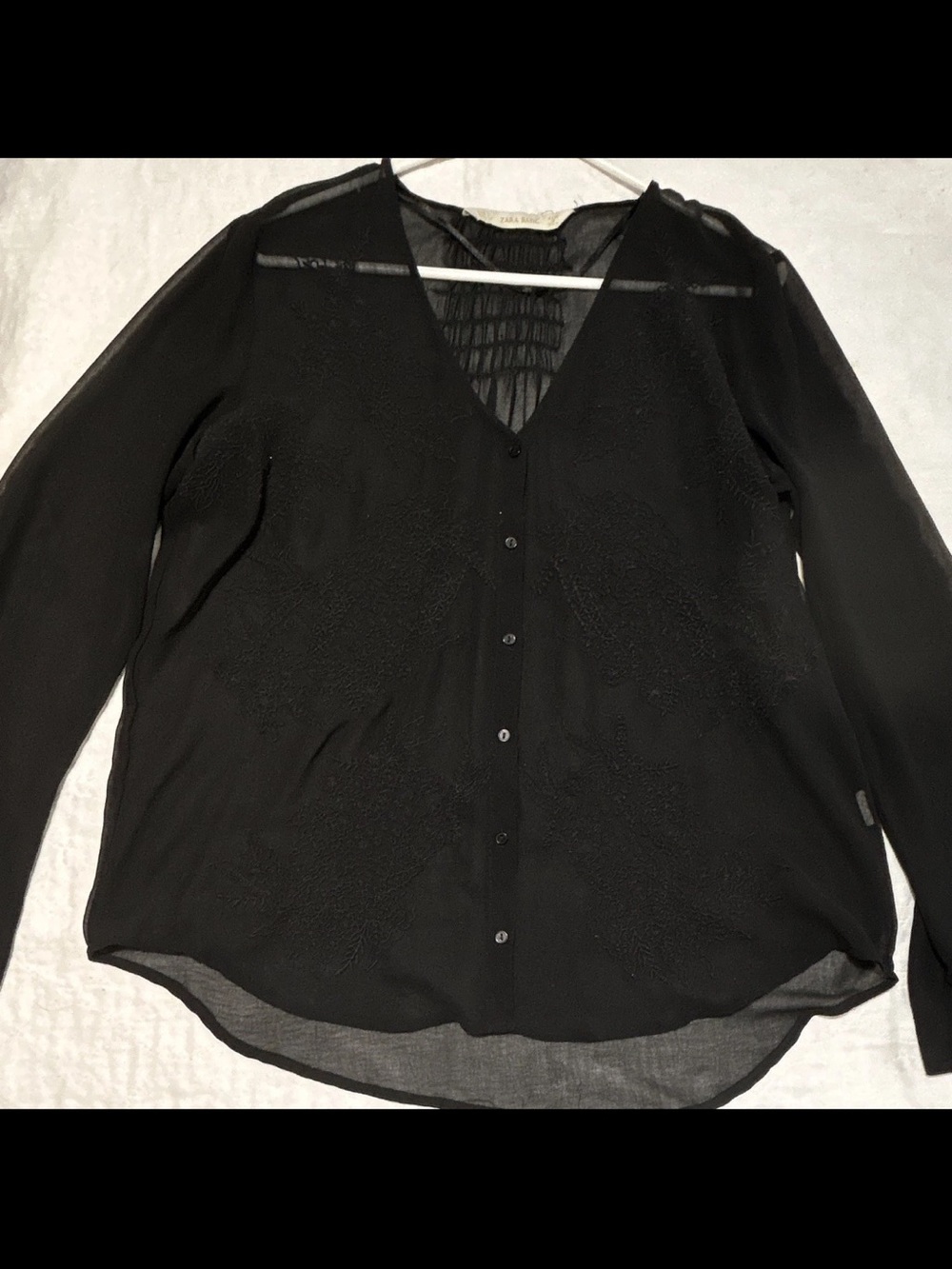 Zara Black Button-Front V-Neck Long Sleeve Shirt